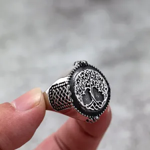 Vintage stainless steel tree of life ring for men celtic knot band biker jewelry item