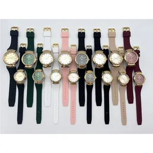 Women silicone strap quartz watch vintage style multi color set variant display main