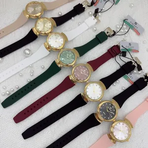 GALAXY women quartz watch with silicone strap, rhinestone dial vintage casual wristwatch.