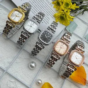 Elegant vintage square dial women watch with steel strap, perfect for daily wear.