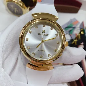 GALAXY women quartz watch white silicone strap gold tone case crystal dial fashion casual timepiece