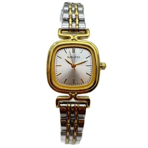 Vintage square dial women watch with two-tone metal strap elegant quartz timepiece daily wear