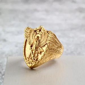 Bague homme en acier inoxydable rétro punk St. Michael ange bouclier bijoux cool.