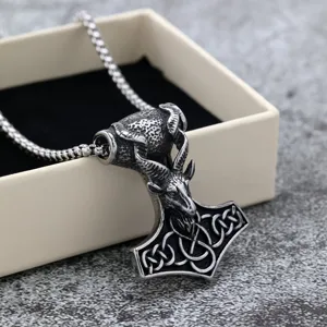 Vintage Acciaio Inossidabile Testa di Capra Martello di Thor Ciondolo Collana da Uomo Totem Vichingo Nodo Celtico Punk Gioielli Regali