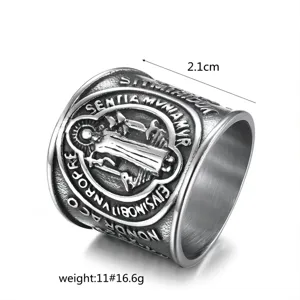 Men's Vintage Stainless Steel Saint Benedict Exorcism Cross Ring Retro Jewelry