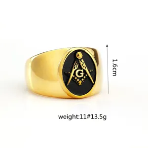 Retro titanium steel men's ring masonic symbol signet ring vintage gold fashion jewelry