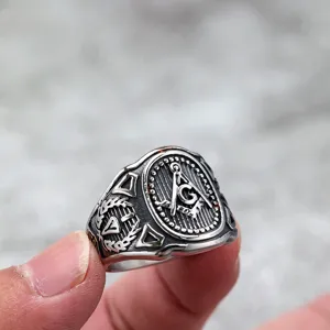 Vintage stainless steel men ring masonic freemason gothic biker fashion jewelry gift