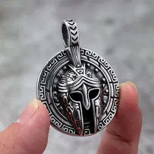 Stainless steel Spartan helmet pendant for men retro vintage warrior necklace gothic jewelry accessory