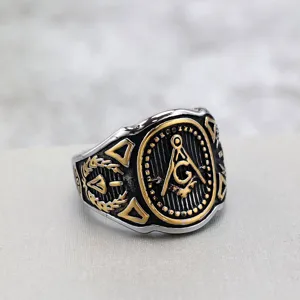 Vintage stainless steel masonic ring for men bold geometric design heavy band accessory
