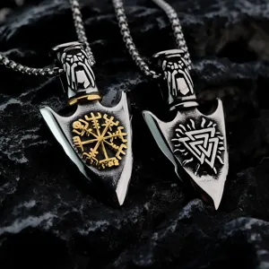 Vintage Roestvrij Staal Viking Speerpoint Hanger Ketting Voor Heren Retro Noordse Amulet Runen Geometrische Totem Punk Biker Sieraden