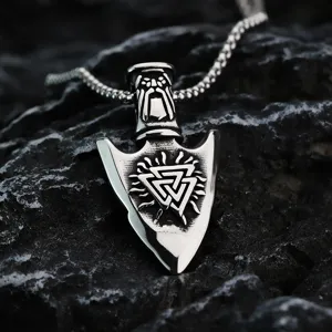 Retro heren roestvrij staal pijlspits hanger ketting detail, viking symbool sieraden.