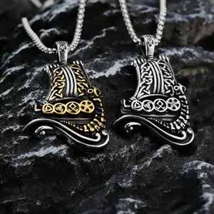 Collar con Colgante de Barco Pirata Vikingo de Acero Inoxidable Retro Runa Nórdica Nudo Celta Amuleto Joyería para Hombre