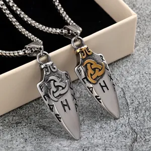 Vintage Edelstahl Herren Anhänger Halskette Wikinger Doppelseitig Keltischer Knoten Symbol Speerspitze Anhänger Hip Hop Punk Schmuck Geschenk Für Herren