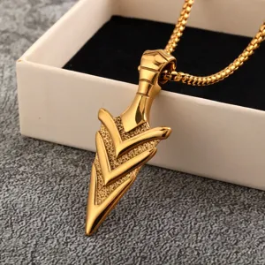 Stainless steel gold color double-sided arrowhead pendant necklace for men and women retro
