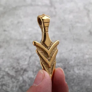 Stainless Steel Arrowhead Pendant Retro Unisex Double Sided Shiny Gold Necklace