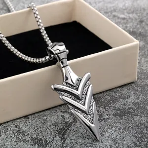 Stainless Steel Arrow Pendant Necklace Retro Punk Men Women Jewelry Gift Box Display
