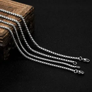 Collar de Cadena de Caja Cuadrada de Acero Inoxidable Minimalista para Hombres Mujeres Eslabones Geométricos Pulidos Cadena de Maíz Gargantilla Punk Joyería Diaria