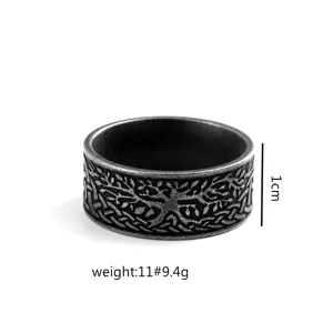 Vintage stainless steel tree of life ring for men and women retro punk band ring 1cm width