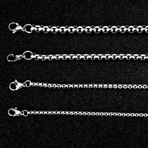 Collar de cadena cuadrada de acero inoxidable detalle, enlace metálico plateado variados.