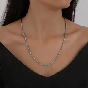 Stainless steel wheat chain necklace, classic silver dragon bone chain jewelry detail view.