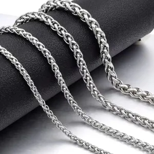 Trendy Titanium Steel Keel Chain Necklace Polished Wheat Basket Weave Metal Link Chain For Men Women Everyday Jewelry Gift