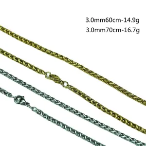 Stainless steel wheat chain necklace for men and women, durable titanium steel jewelry.