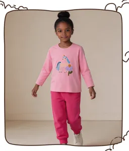Kinder Langarmshirt Set niedlicher Einhorn Aufnäher rosa Strick Baumwolle Outfit