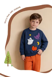 Cute αγorιόν halloween φούτερ βαμβακερό στρογγυλή λαιμόκοψη με κέντημα κολοκύθα λεπτομέρεια