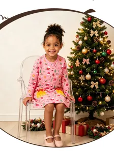 Vestido tejido de manga larga de Navidad para niña adorable infante fiesta princesa