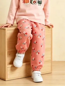 Western Style Girls Cotton Floral Print Sweatpants Casual Comfortable Drawstring Cuffed Sweatpants For Kids Autumn Daily Outfits