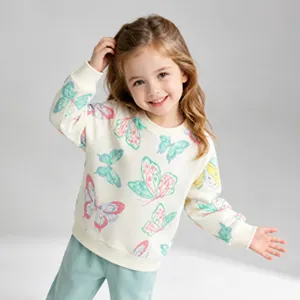 Kids casual long-sleeve sweatshirt set with cute colorful butterfly print for daily wear.