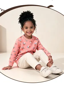 Graziosa felpa girocollo per bambina con stampa floreale e maniche lunghe per autunno