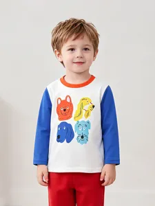 T-shirt à manches longues pour garçon avec imprimé chien mignon, haut en coton décontracté.