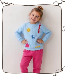 Détails du joli sweat-shirt brodé pour filles et pantalon rose, en coton doux.