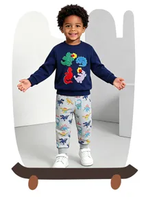 Completo felpa e pantaloni dinosauro bambino moda autunno abbigliamento casual bimbo