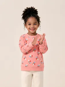 Felpa da Bambina con Stampa Floreale Carina Manica Lunga Pullover Stile Euro-Americano Girocollo in Cotone Top per Bambini Abbigliamento Casual