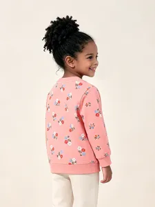 Bella felpa rosa con stampa floreale per ragazze manica lunga pullover bambini