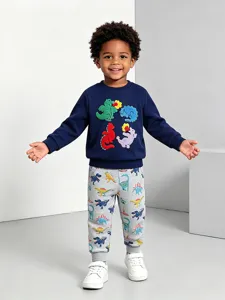 Pantaloni Jogger in Cotone da Bambino Con Stampa di Dinosauri a Cartoni Animati Stile Europeo Moda Pattern Colorato Casual per Bambini
