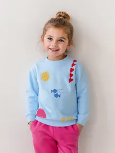 Sweat à Capuche en Coton pour Filles Style Européen Broderie Cœur Manches Longues Col Rond Pull Enfant Sport