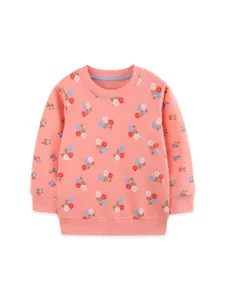 Felpa girocollo da bambina con stampa floreale rosa a maniche lunghe pullover autunnale