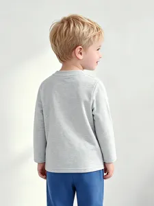 Kids long sleeve t-shirt casual solid grey autumn boys top basic apparel cotton blend
