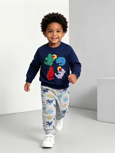 Completo felpa e pantaloni jogger con dinosauri da bambino, tuta manica lunga