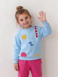 Enfants filles sweat à col rond en coton brodé pull mignon haut à manches longues