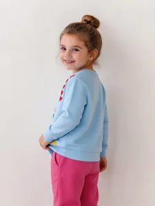 Sweat-shirt ras du cou pour filles avec broderie de cœur mignonne et pantalon assorti pour enfants.