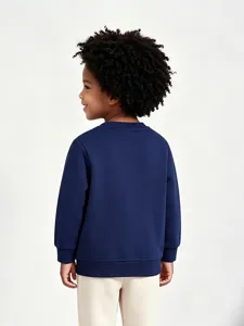 Kids solid dark blue crewneck sweatshirt boys casual pullover top comfortable daily wear