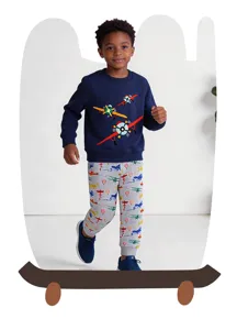 Ensemble sweat-shirt et pantalon d'automne pour garçon avec imprimé avion mignon.