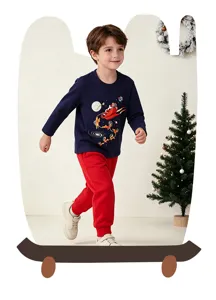 Jongens longsleeve herfst kinderen cartoon kerst print top casual ronde hals shirt
