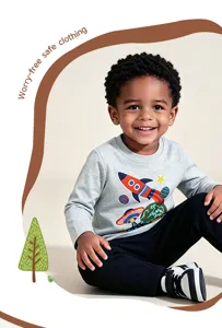 T-shirt manica lunga per bambino piccolo autunno simpatica stampa razzo spaziale top