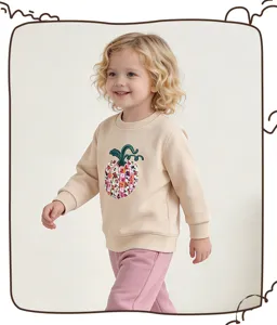 Kids cute floral pumpkin patch beige sweatshirt and pink pants set for toddler girls.