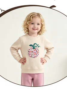 Toddler girls crewneck sweatshirt with cute pumpkin patch, casual knitted cotton top.